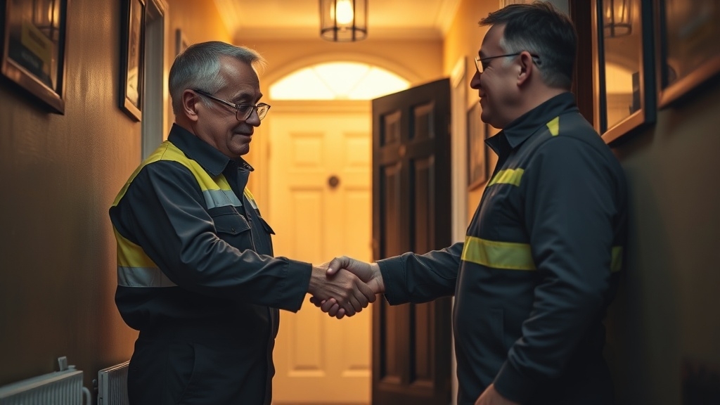 Engineer shaking hands with a Ealing homeowner after locating their leak